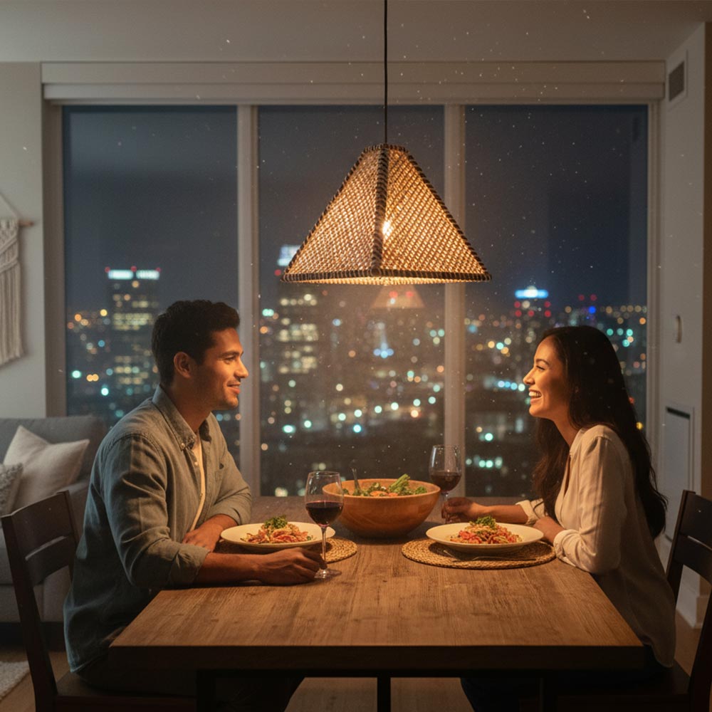 Abat-jour bohème en fibre de palmier Style Weave pattern