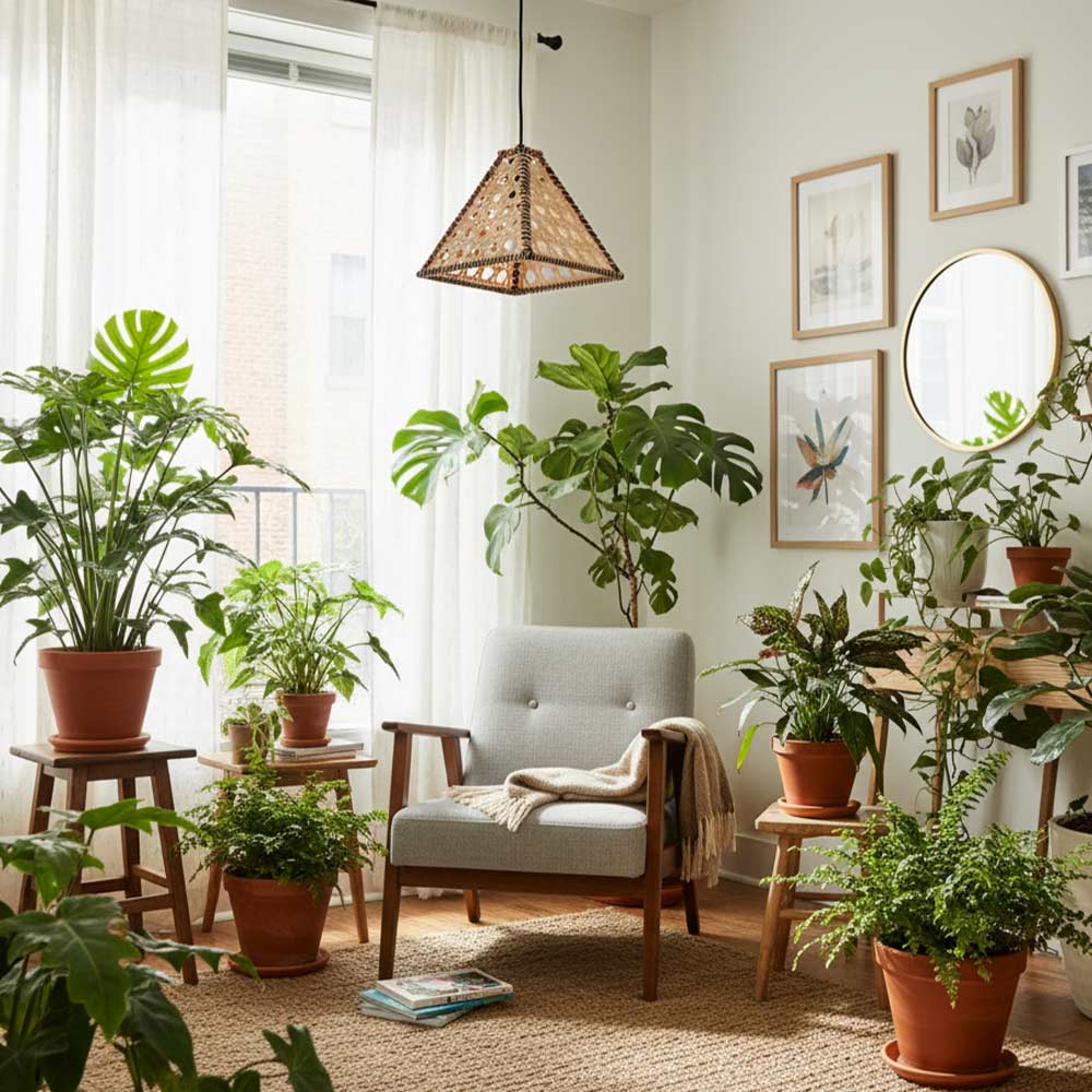 Abat-jour bohème en fibre de palmier Style Cannage