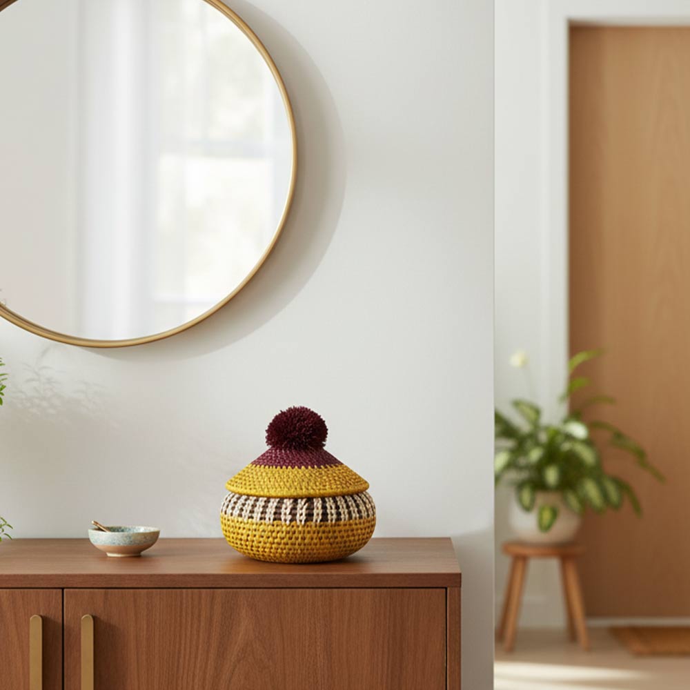 Petite boîte pompon en raphia naturel | Miel