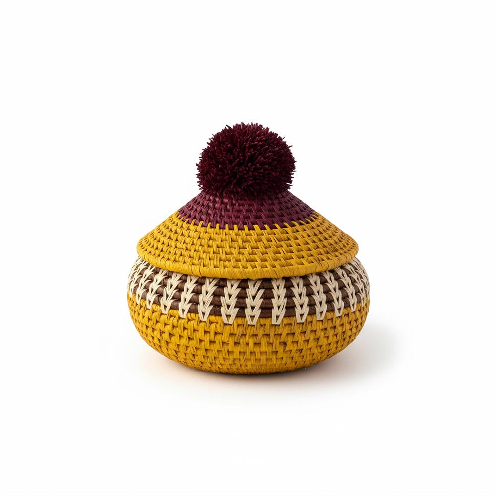 Petite boîte pompon en raphia naturel | Miel