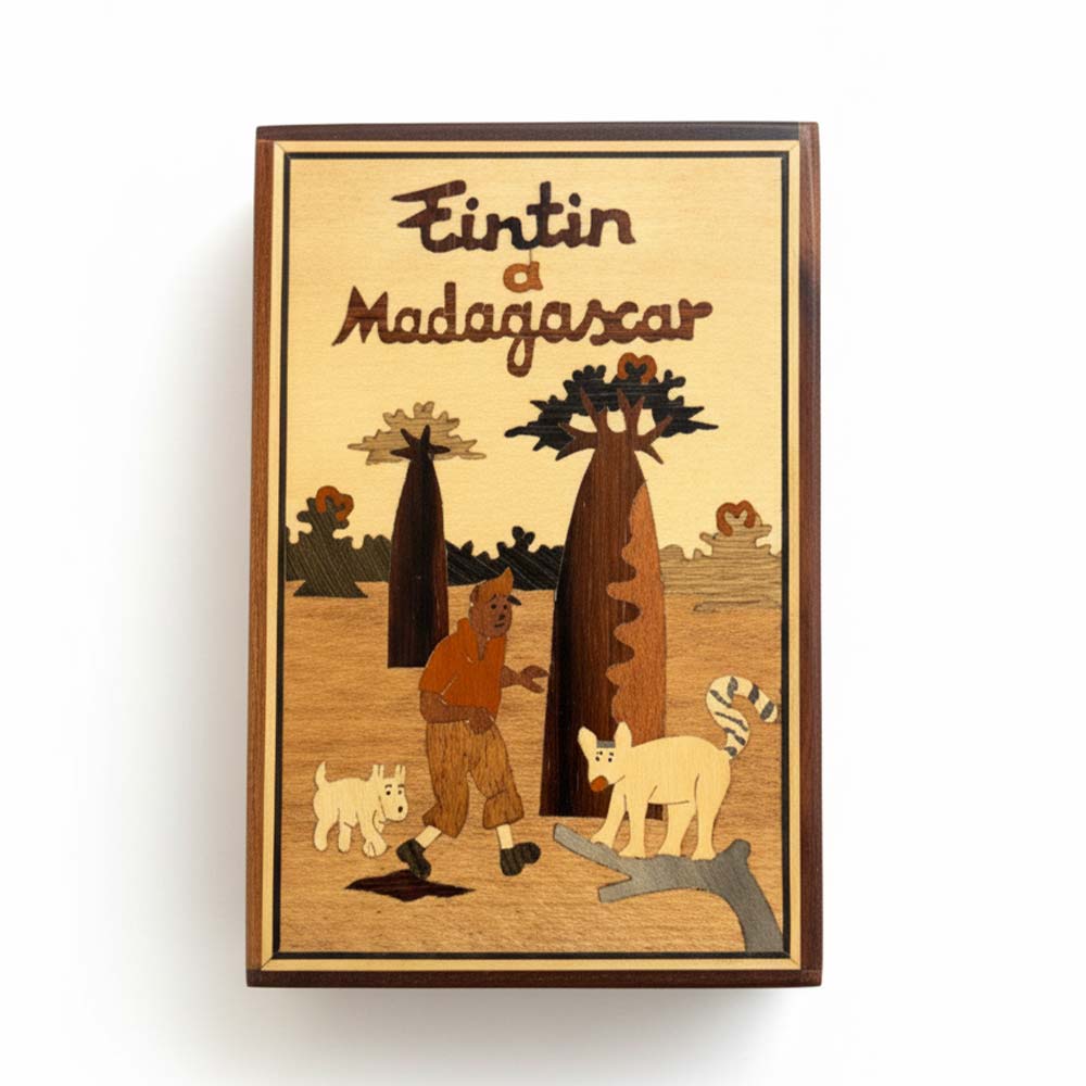 Boite de rangement en bois Tintin à Madagascar | Lémuriens
