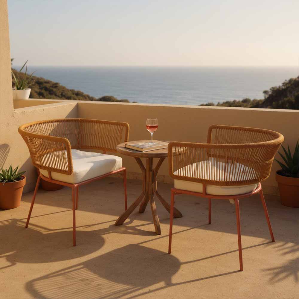 Chaise en corde tressée bohème intérieur-extérieur Bleu Roi | Collection ANAKAO