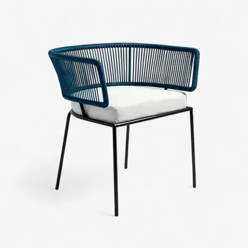 Chaise en corde tressée bohème intérieur-extérieur Bleu Lagon | Collection ANAKAO