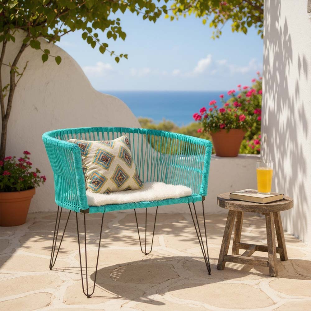 Chaise en corde tressée bohème Turquoise | Collection MAJUNGA