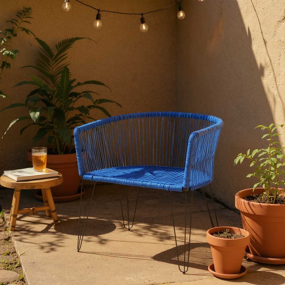 Chaise en corde tressée bohème Bleu Roi | Collection MAJUNGA