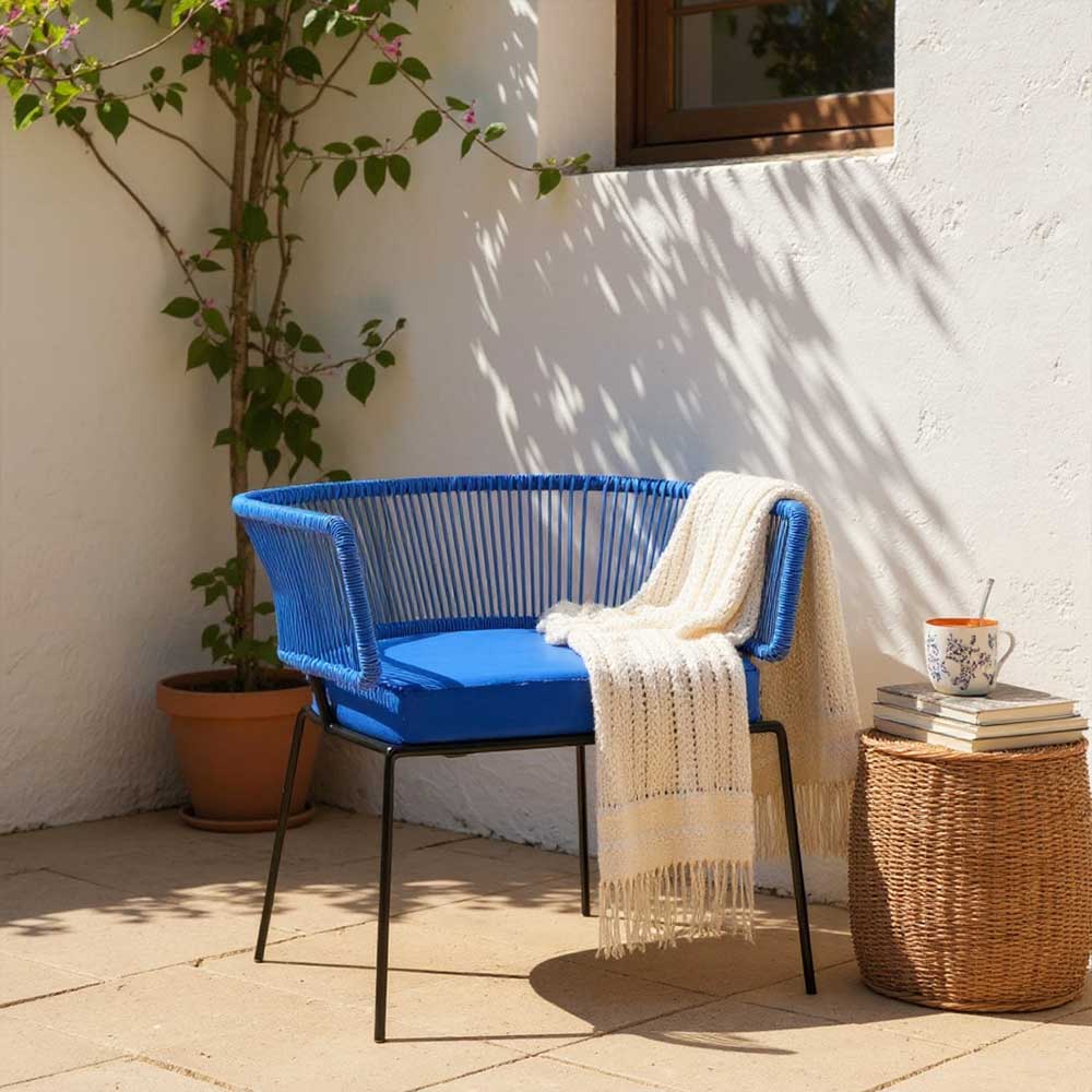 Chaise en corde tressée bohème intérieur-extérieur Bleu Roi | Collection ANAKAO