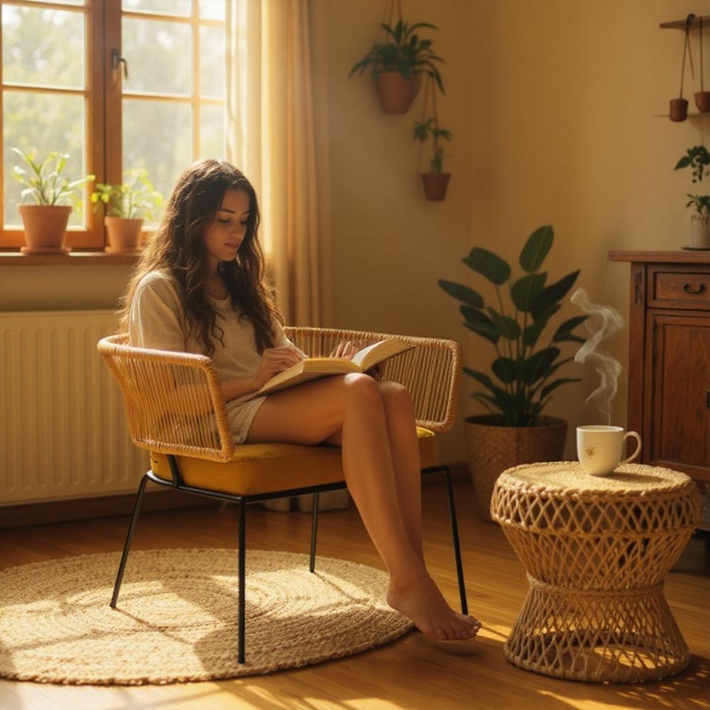 Chaise en corde tressée bohème intérieur-extérieur Miel | Collection ANAKAO