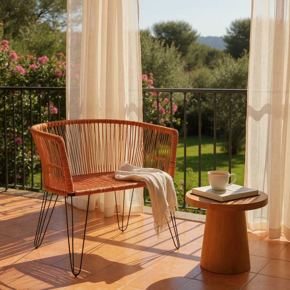 Chaise en corde tressée bohème Orange | Collection MAJUNGA