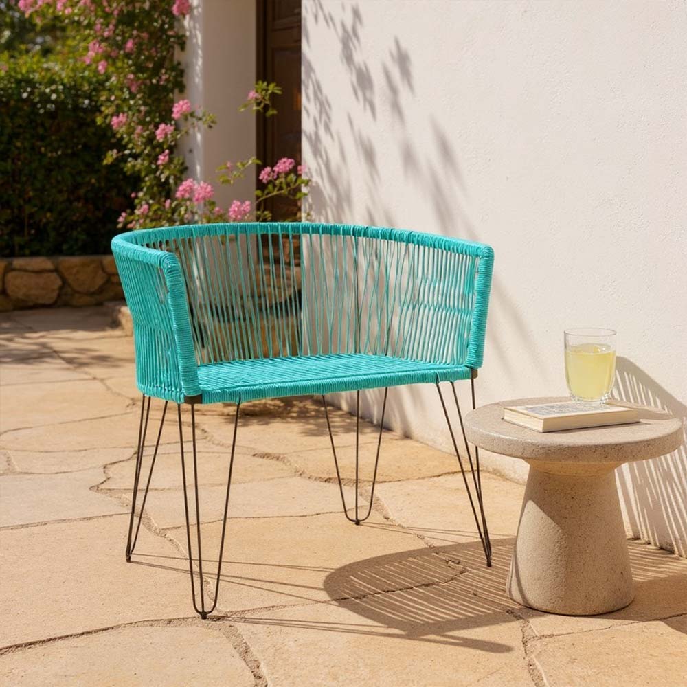 Chaise en corde tressée bohème Turquoise | Collection MAJUNGA