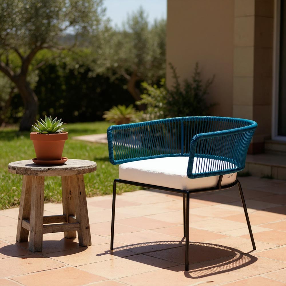 Chaise en corde tressée bohème intérieur-extérieur Bleu Lagon | Collection ANAKAO