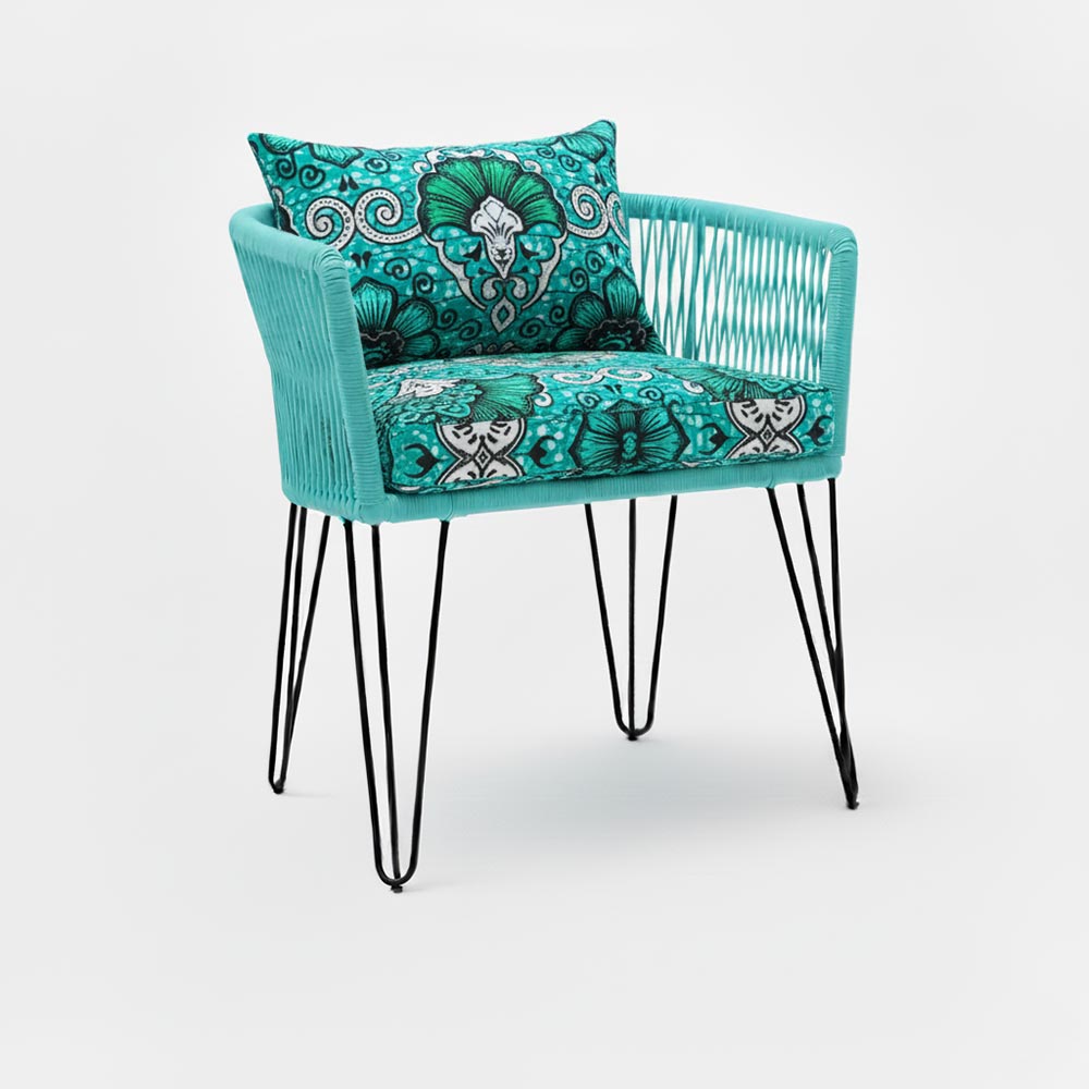 Chaise en corde tressée bohème Turquoise | Collection MAJUNGA