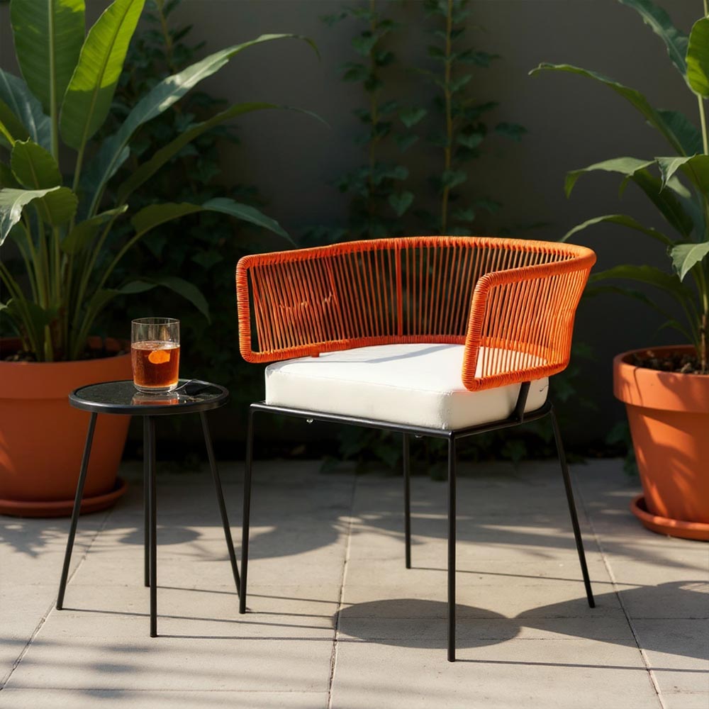 Chaise en corde tressée bohème intérieur-extérieur Orange | Collection ANAKAO
