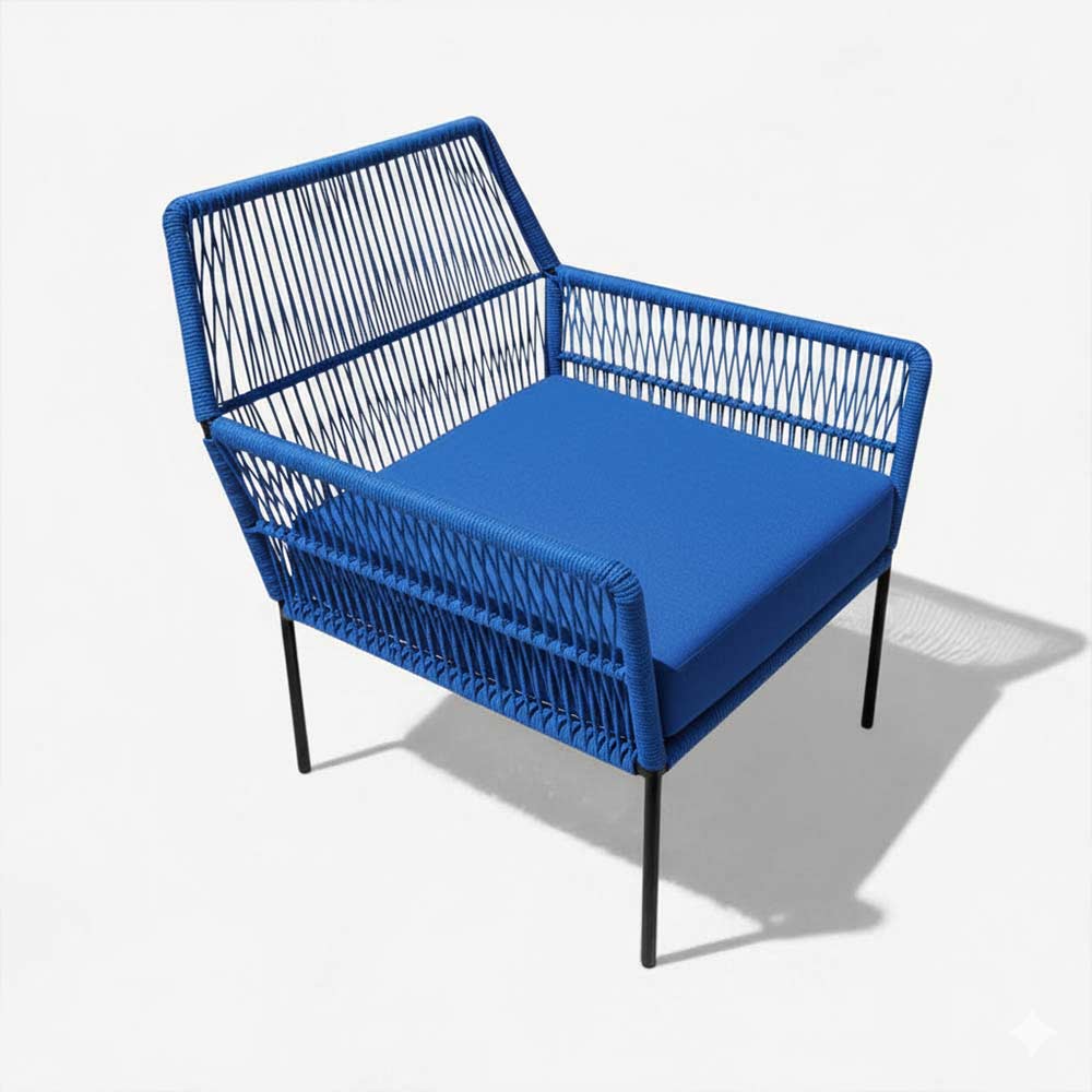 Fauteuil en corde tressée bohème Bleu Roi | Collection TANA