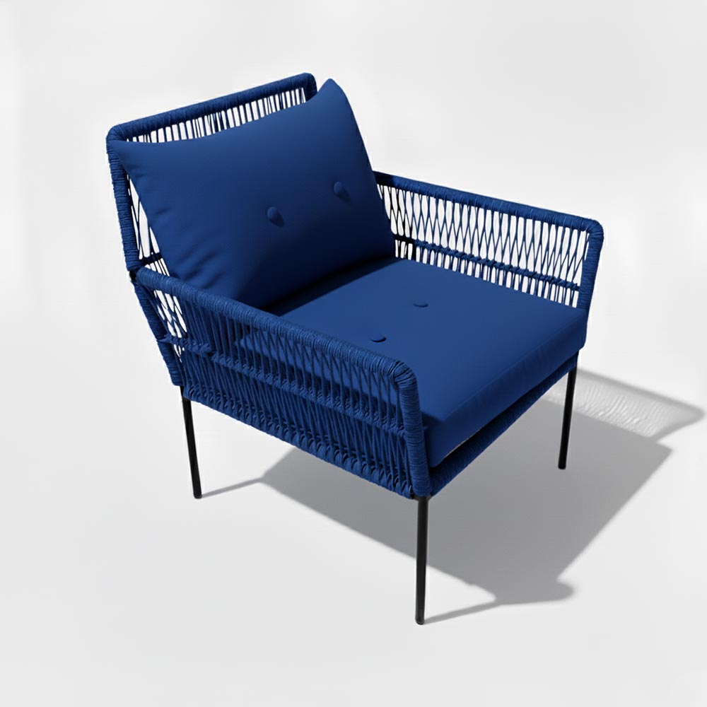 Fauteuil en corde tressée bohème Bleu Roi | Collection TANA