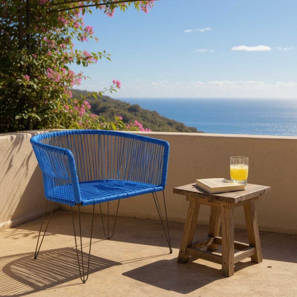 Chaise en corde tressée bohème Bleu Roi | Collection MAJUNGA