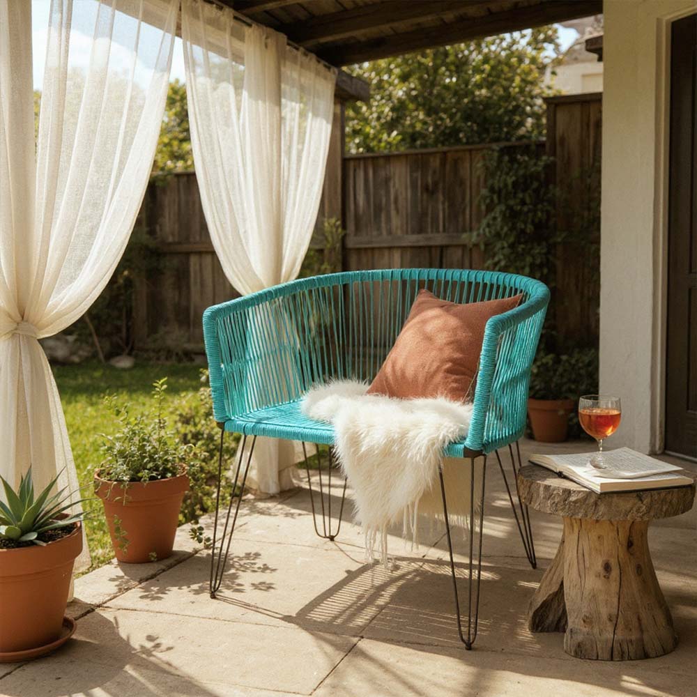 Chaise en corde tressée bohème Turquoise | Collection MAJUNGA