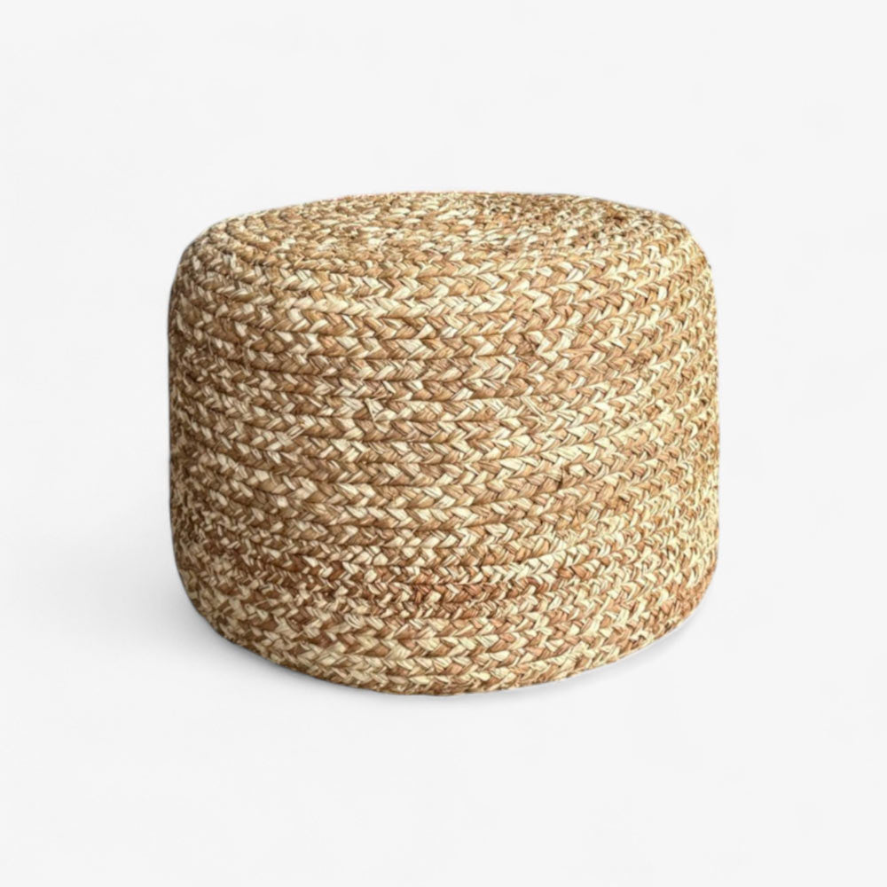 Grand Pouf en Raphia tressé bohème Cannelle