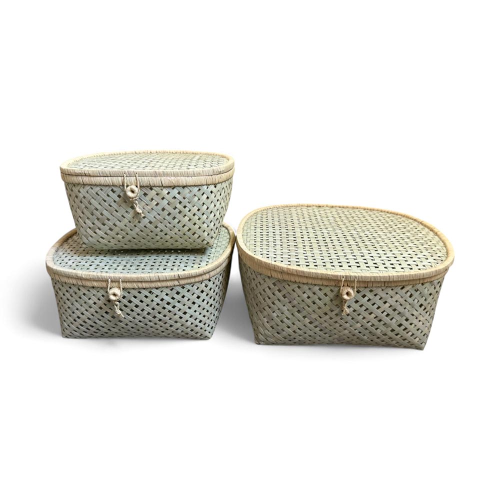 Kit de 3 paniers de rangement en raphia et fibre de palmier | Carré