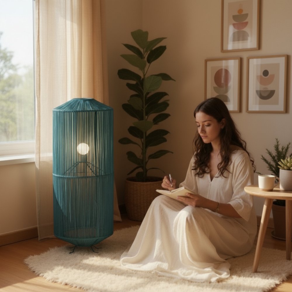 Lampe sur pied bohème chic Bleu Lagon | Collection NOSY BE
