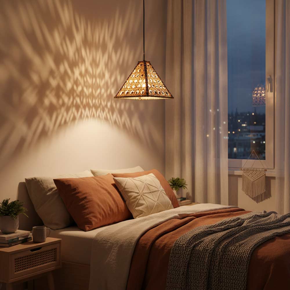 Abat-jour bohème en fibre de palmier Style Cannage