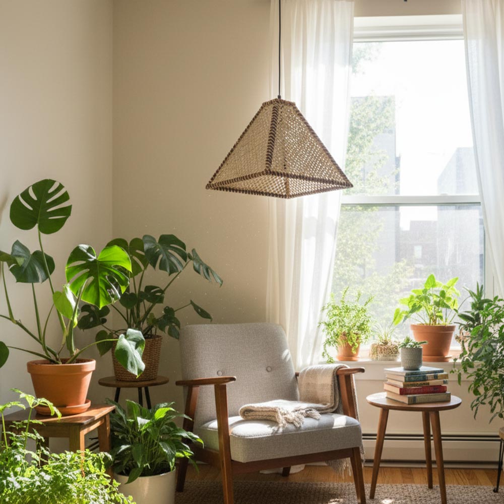 Abat-jour bohème en fibre de palmier Style Weave pattern