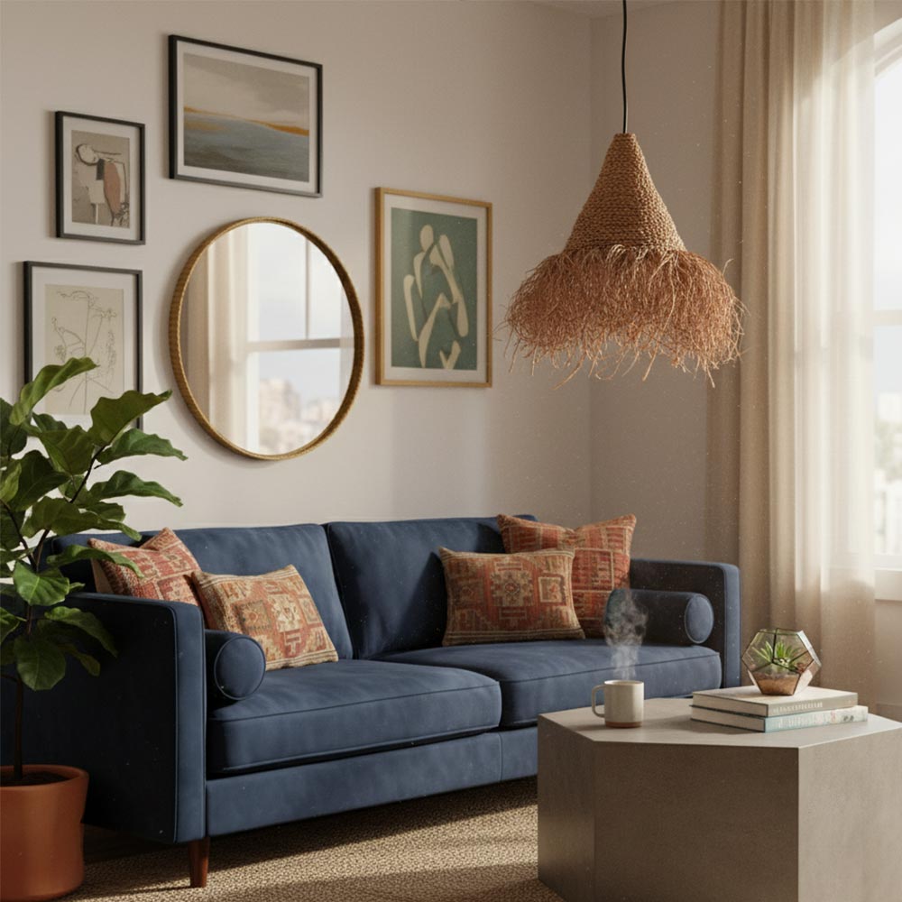 Abat-jour bohème en Raphia cannelle | Collection FARATSIHO