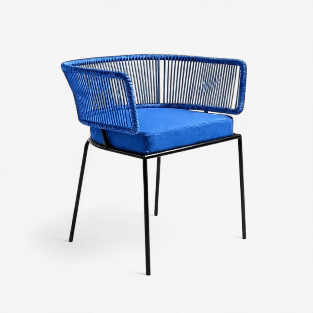 Chaise en corde tressée bohème intérieur-extérieur Bleu Roi | Collection ANAKAO