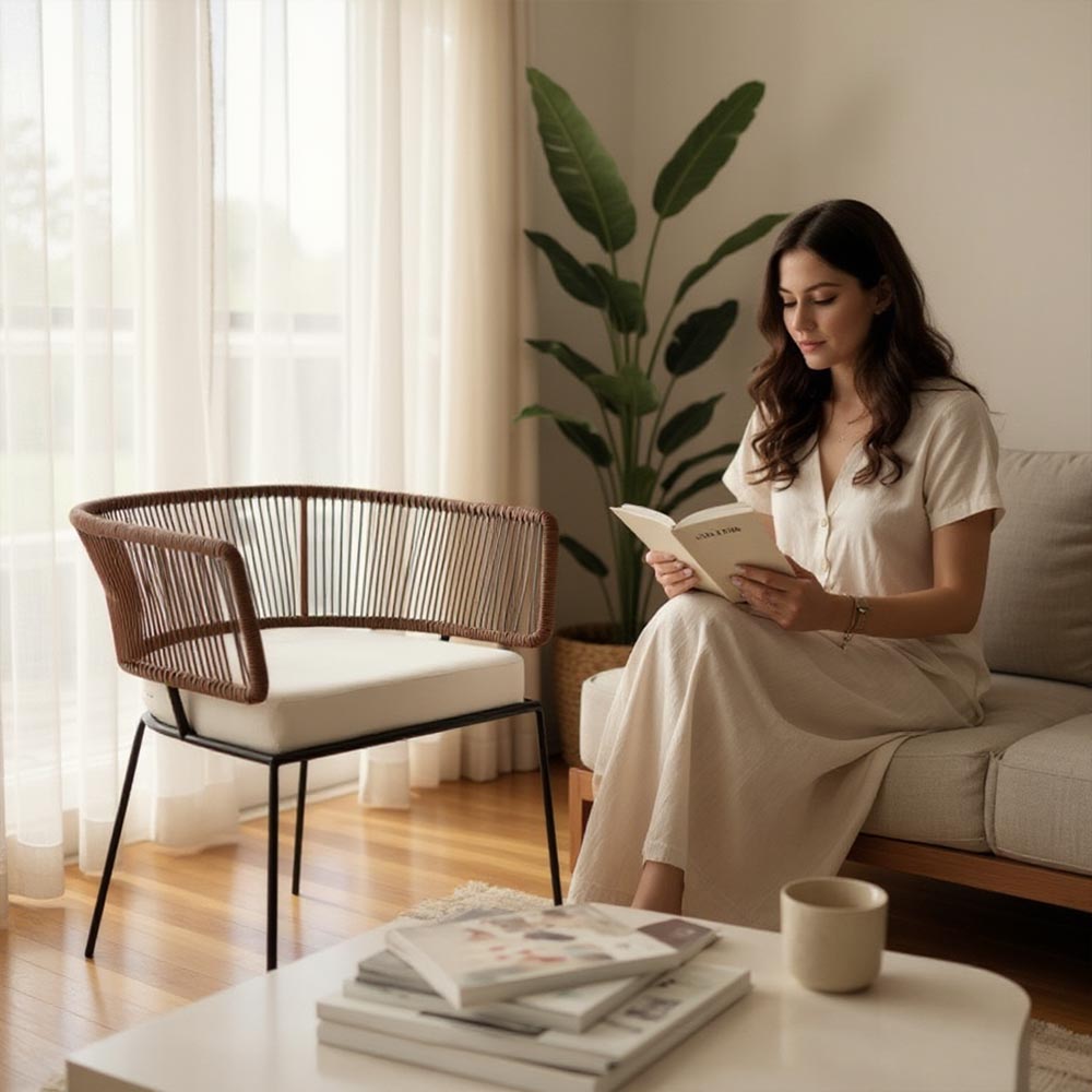 Chaise en corde tressée bohème intérieur-extérieur Chocolat | Collection ANAKAO