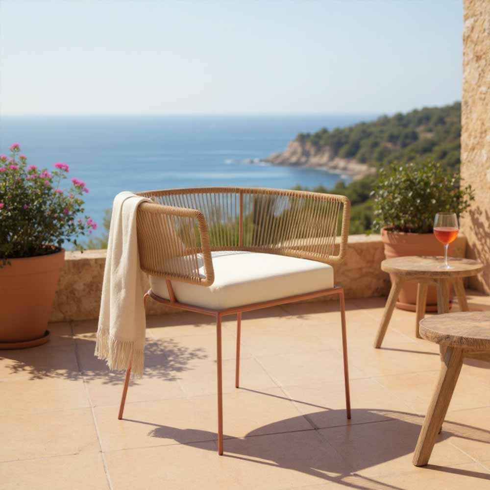 Chaise en corde tressée bohème intérieur-extérieur Sable | Collection ANAKAO