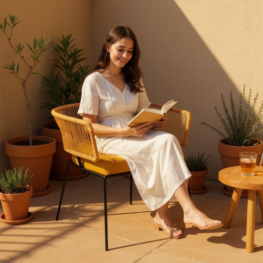 Chaise en corde tressée bohème intérieur-extérieur Miel | Collection ANAKAO