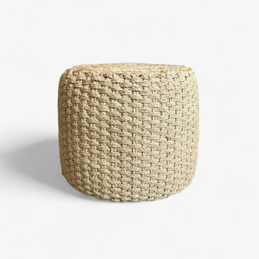 Pouf Moyen en Raphia tressé beige