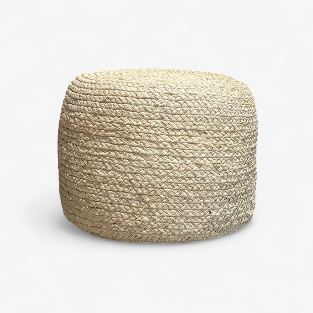 Grand Pouf en Raphia tressé bohème classique Sable