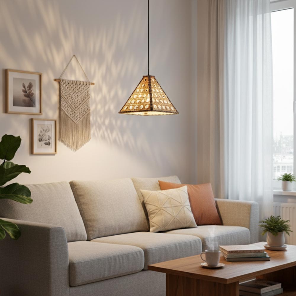 Abat-jour bohème en fibre de palmier Style Cannage