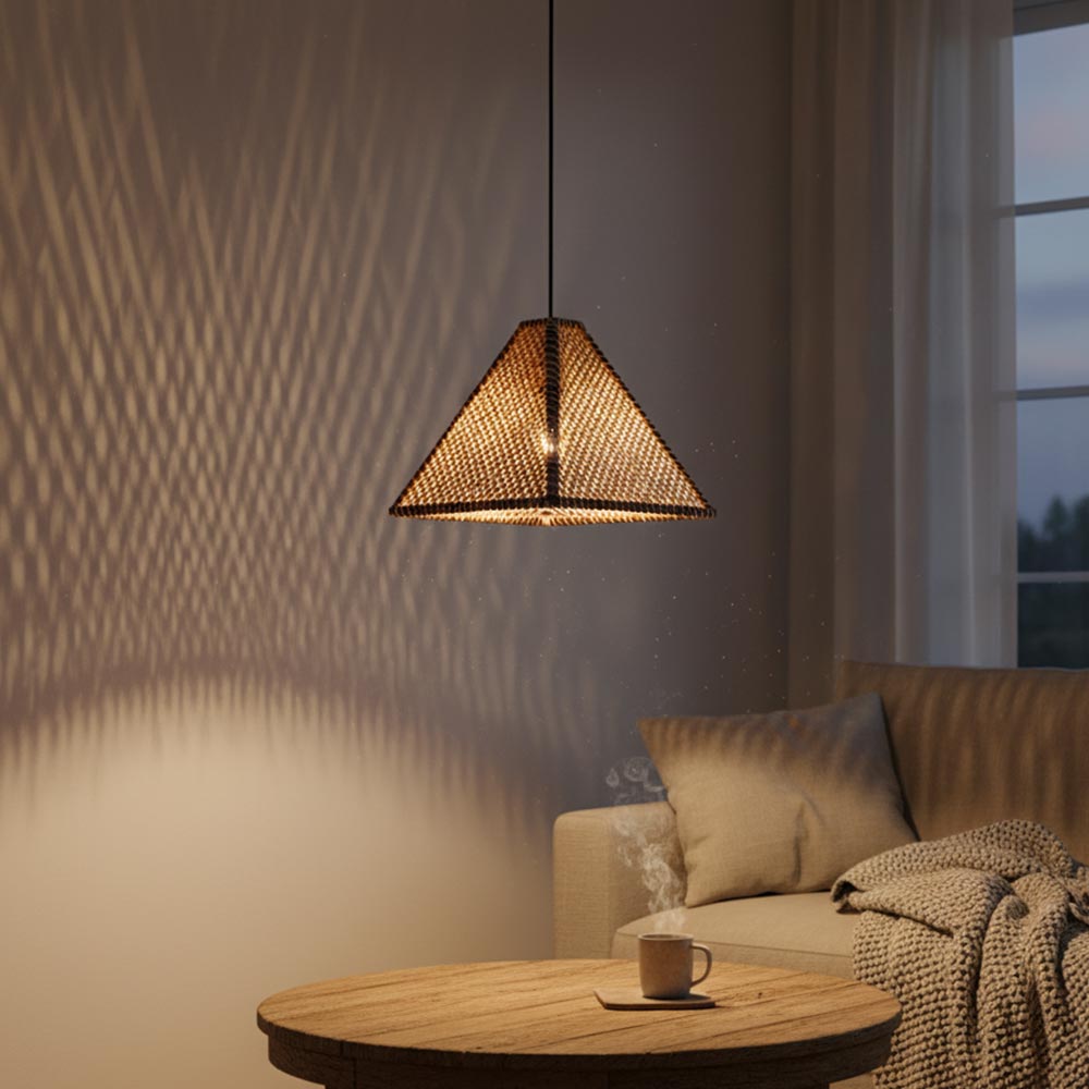 Abat-jour bohème en fibre de palmier Style Weave pattern