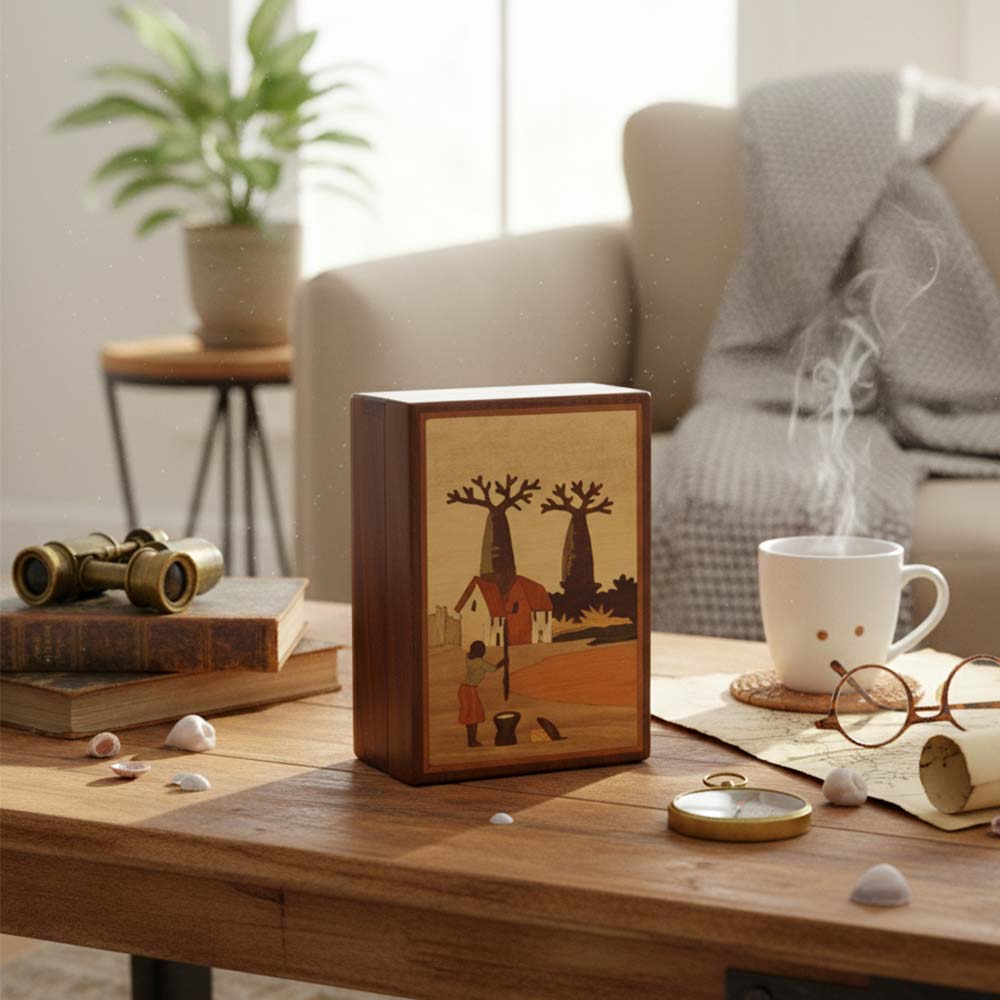 Boite de rangement en bois Femme Africaine Malgache