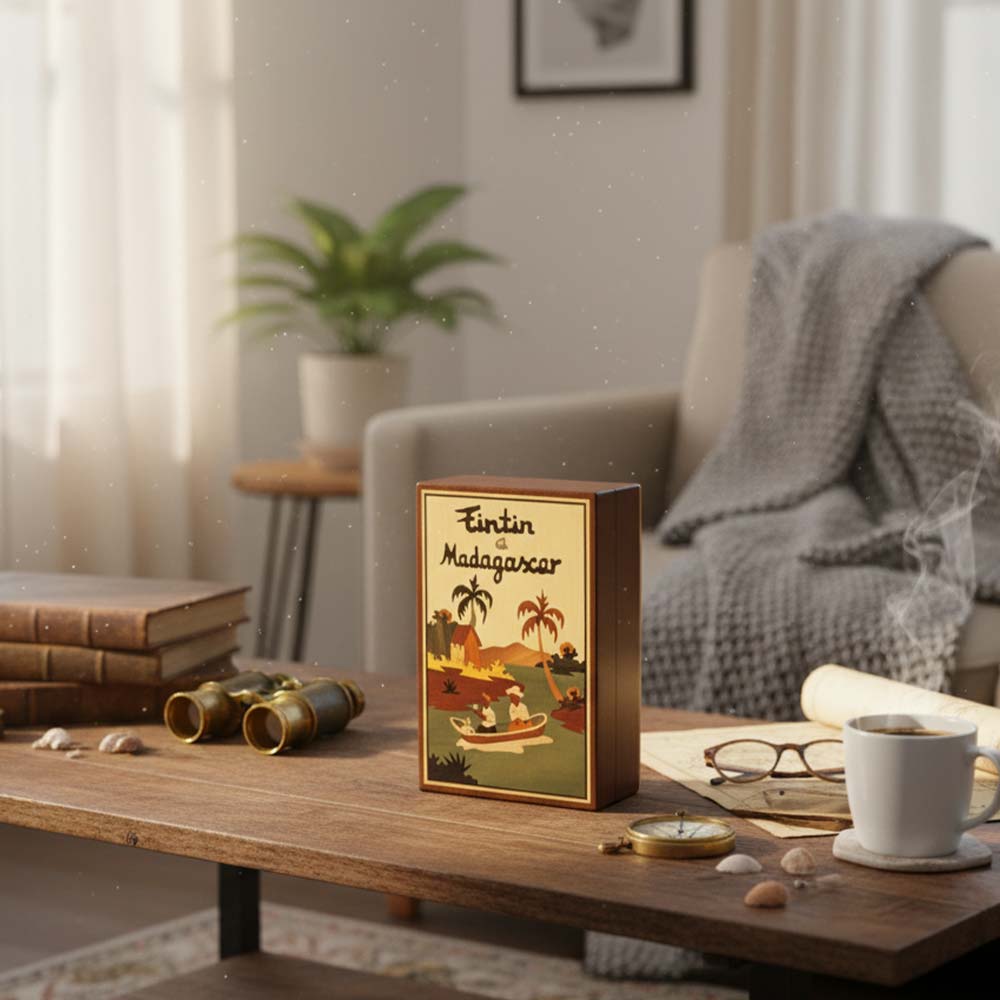 Boite de rangement en bois Tintin à Madagascar | Pirogue