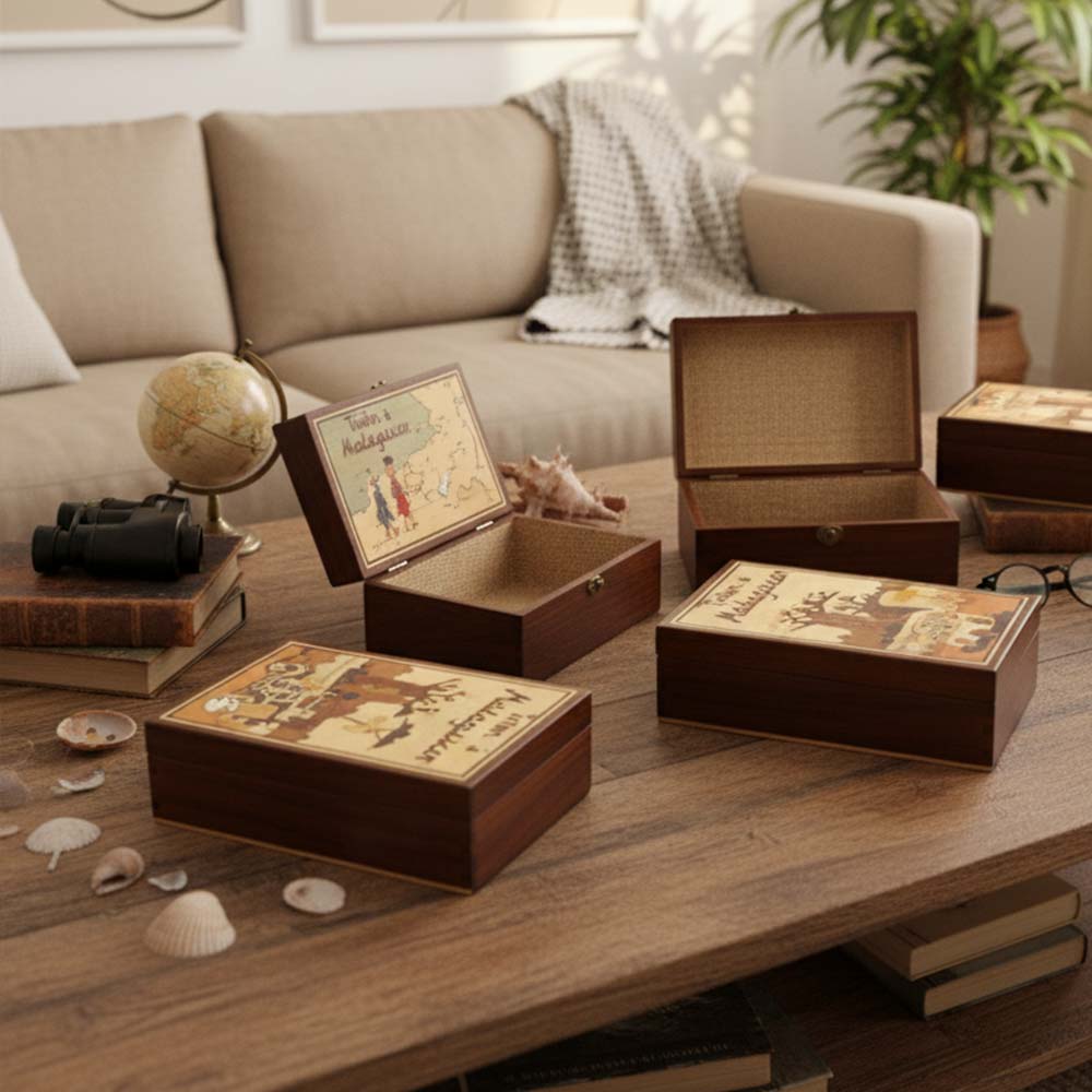 Boite de rangement en bois Tintin à Madagascar | Charette Zébus