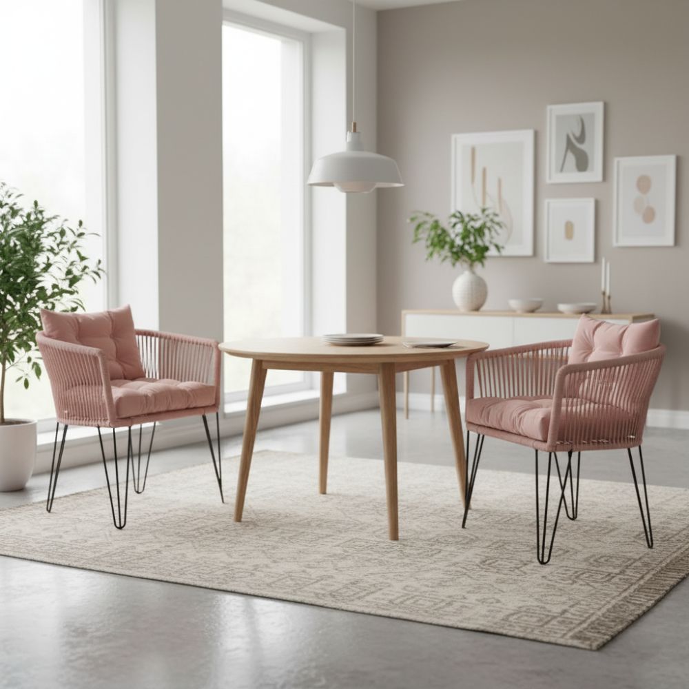 Chaise en corde tressée bohème Vieux Rose | Collection MAJUNGA