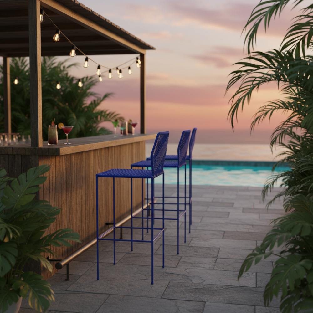 Chaise de bar design en nylon Bleu Roi | Collection Sambava