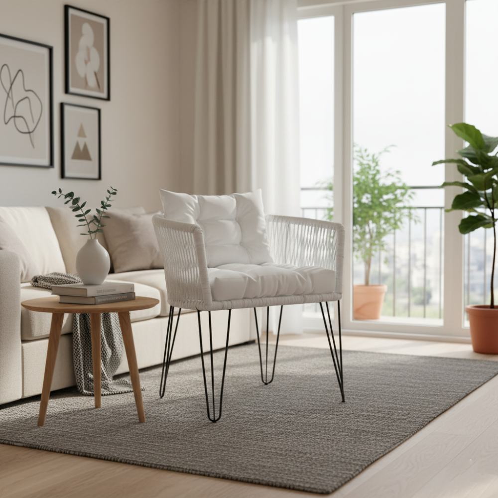 Chaise en corde tressée bohème Blanc | Collection MAJUNGA