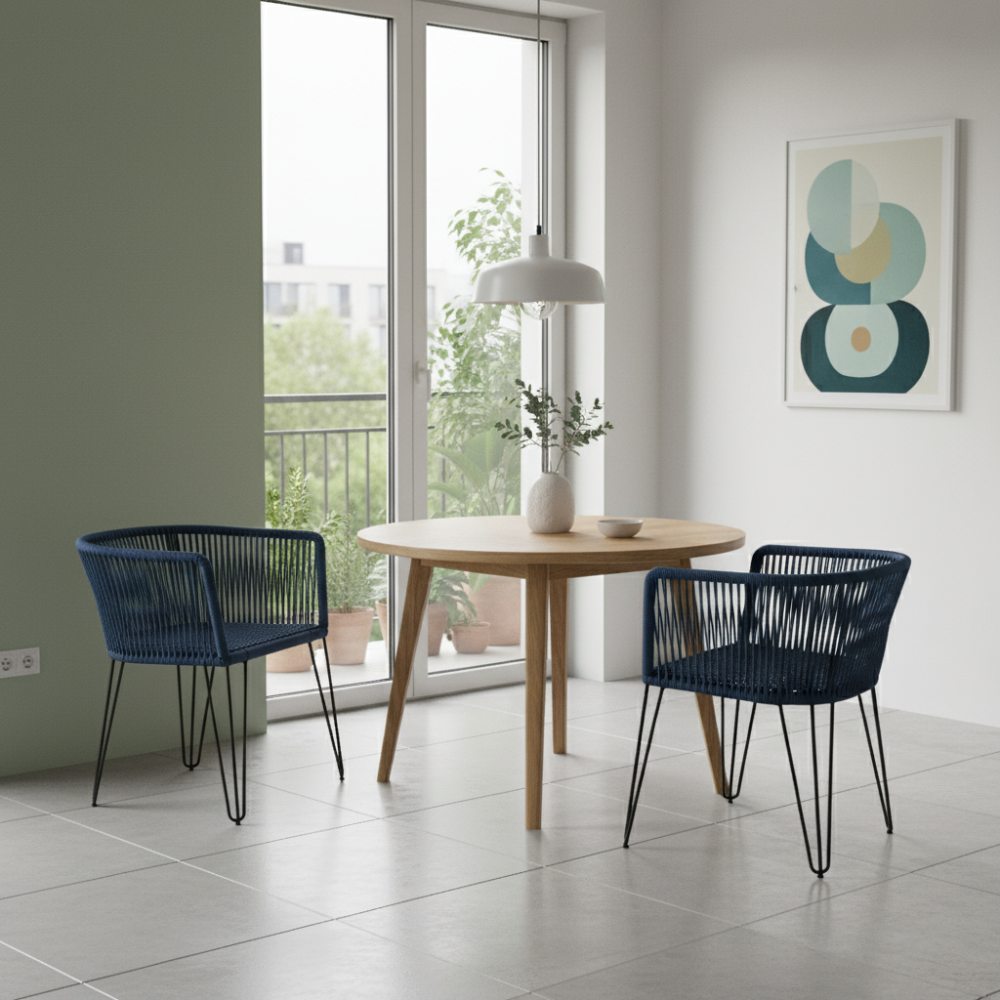 Chaise en corde tressée bohème Bleu Lagon | Collection MAJUNGA