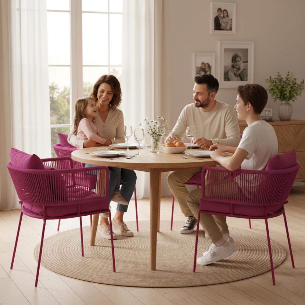 Chaise en corde tressée bohème intérieur-extérieur Fuchsia | Collection ANAKAO