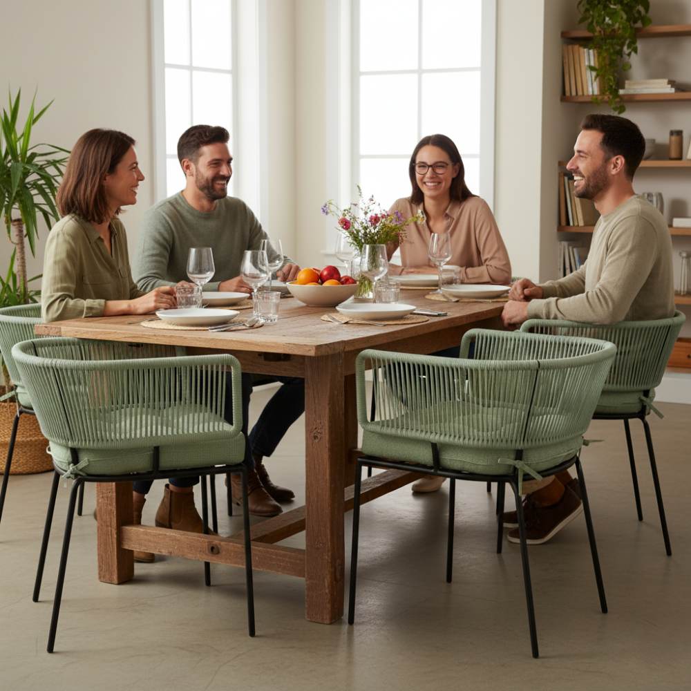 Chaise en corde tressée bohème intérieur-extérieur Vert d'eau | Collection ANAKAO