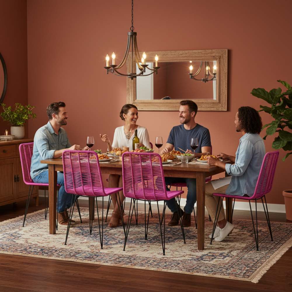 Chaise de salle à manger tressée Fuchsia | Collection AMBOSITRA