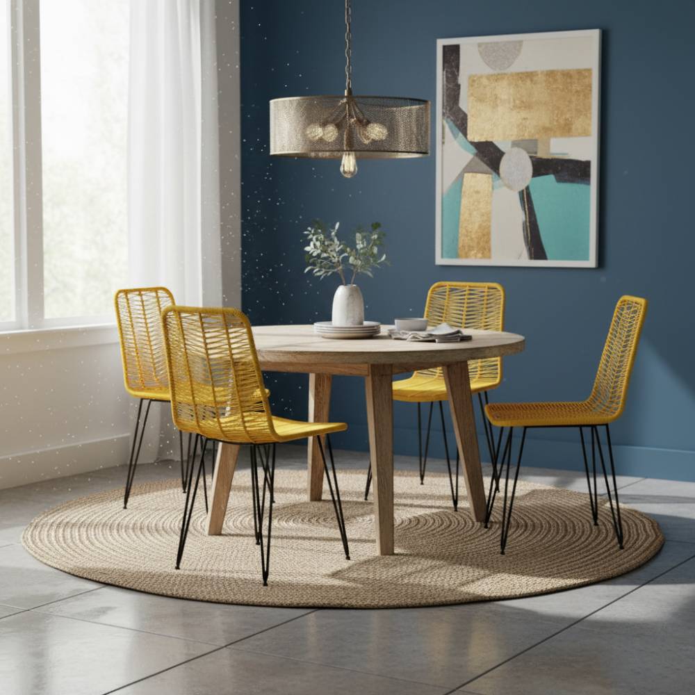 Chaise de salle à manger tressée Jaune | Collection AMBOSITRA