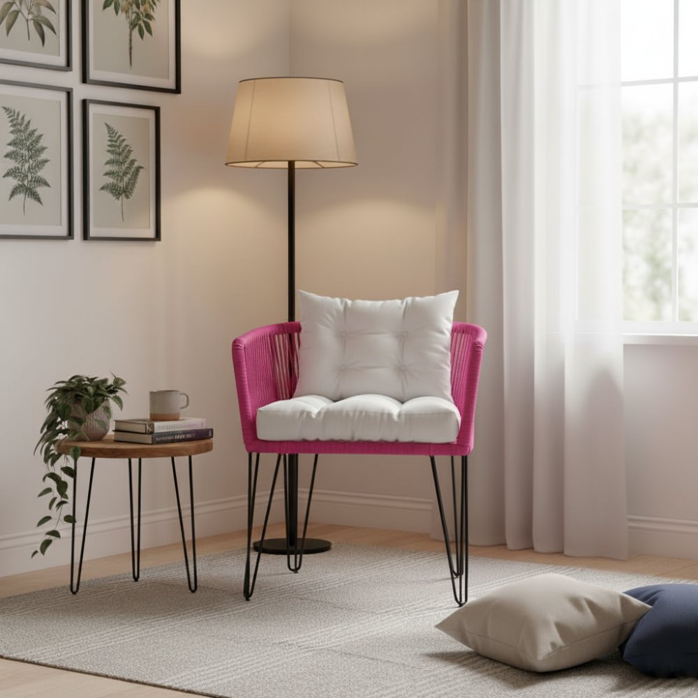 Chaise en corde tressée bohème Fuchsia | Collection MAJUNGA