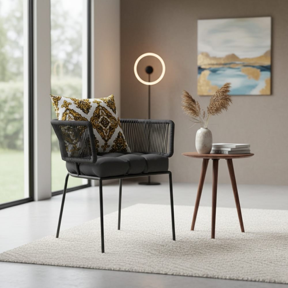 Chaise en corde tressée bohème intérieur-extérieur Anthracite | Collection ANAKAO