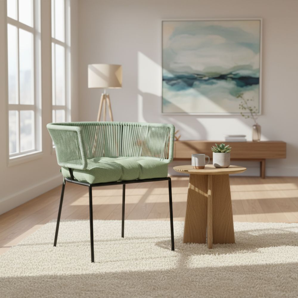 Chaise en corde tressée bohème intérieur-extérieur Vert d'eau | Collection ANAKAO