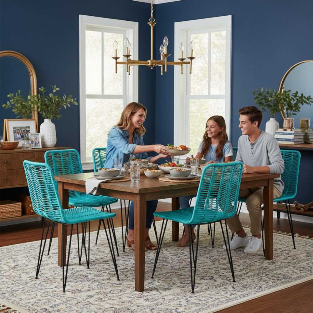 Chaise de salle à manger tressée Turquoise | Collection AMBOSITRA