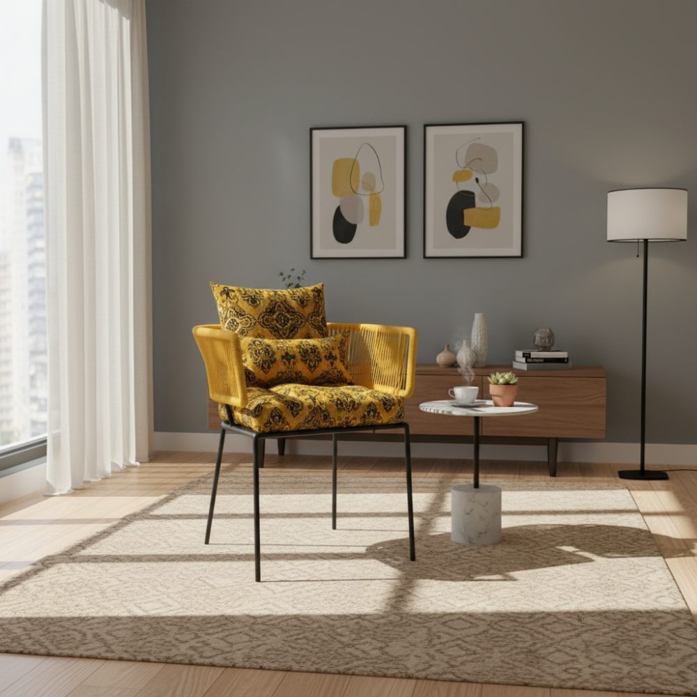 Chaise en corde tressée bohème intérieur-extérieur Jaune | Collection ANAKAO